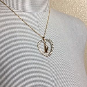 New gold heart pendant with rhinestone necklace